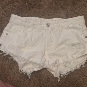 SHEIN White Distressed Jean Shorts